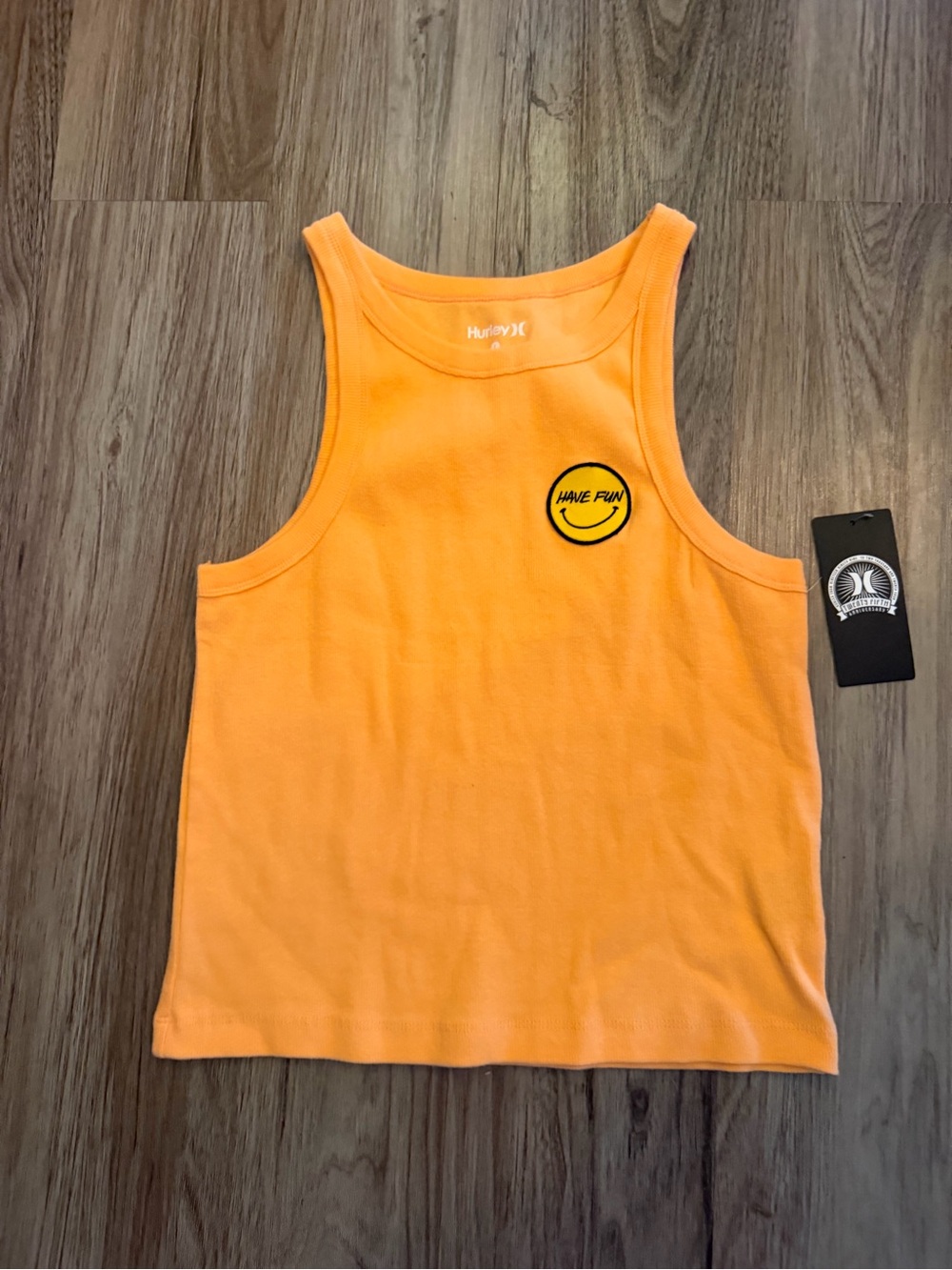 Hurley Orange Crop Tank Top with 'Have Fun' Smiley Patch Crop Top